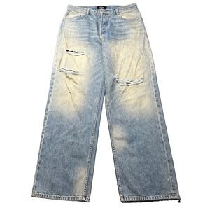 Nahmias Italian Denim Jeans Baggy Mens Friendship 34x32 Blue Distressed